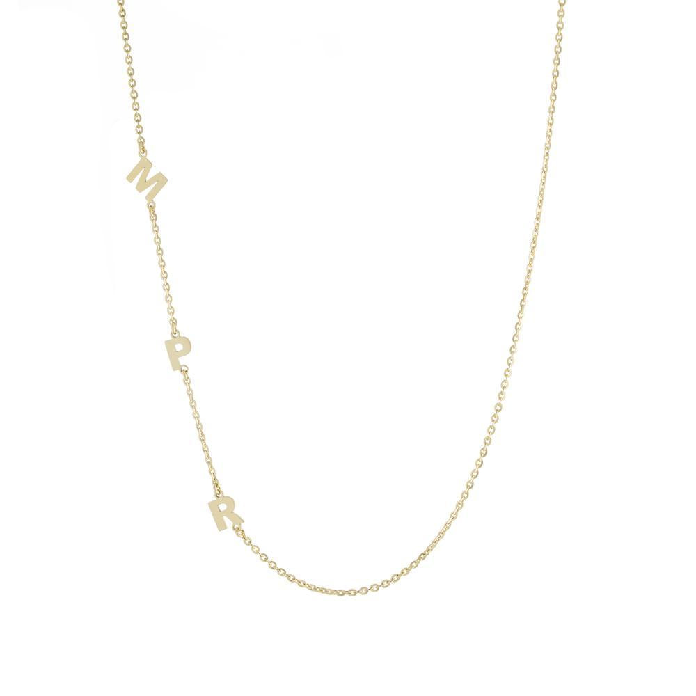 Three letters on side Gold or Platinum finish Necklace