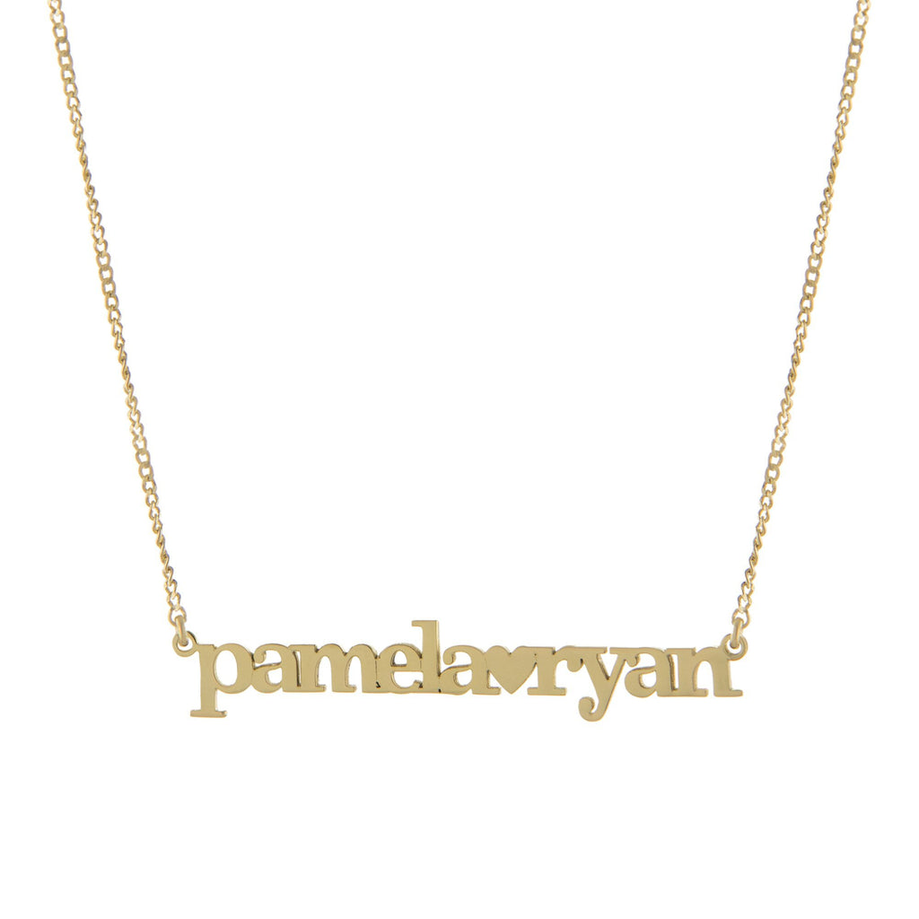Two Name with Block Letters and Heart with Gold or Platinum finish Necklace