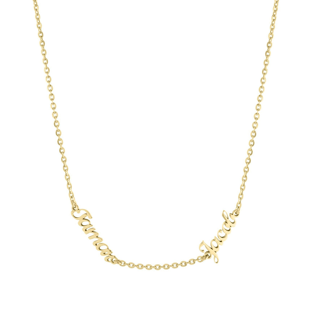 Two Name with Cursive Letters Gold or Platinum finish Necklace - JewelsDen