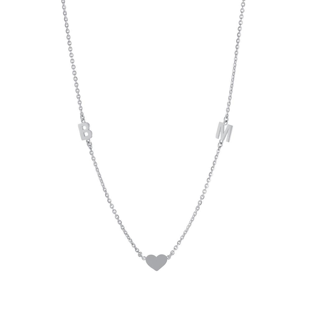 Two letters on both sides with heart Gold or Platinum finish Necklace - JewelsDen