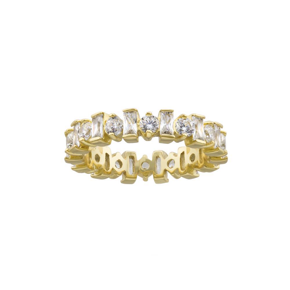 Royal Crown Eternity Band with Fine Round and Bacquette CZ with Gold finish Ring - JewelsDen