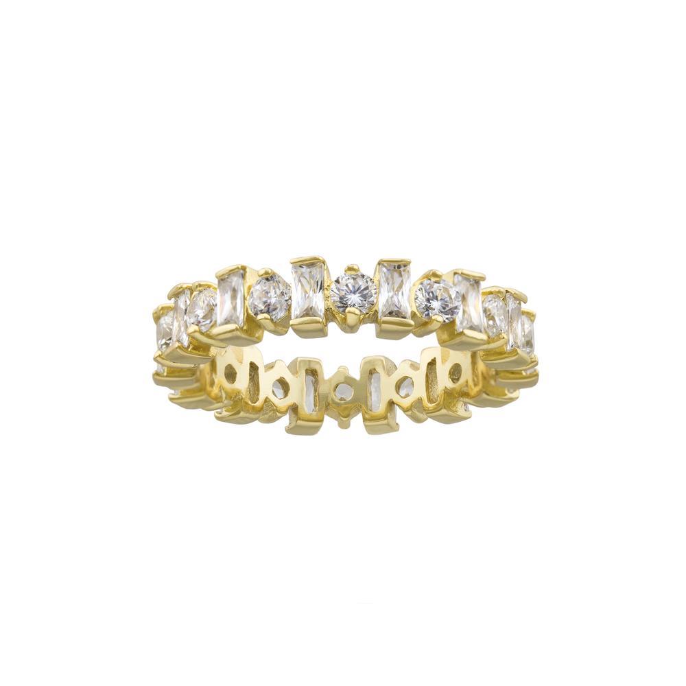 Royal Crown Eternity Band with Fine Round and Bacquette CZ with Gold finish Ring