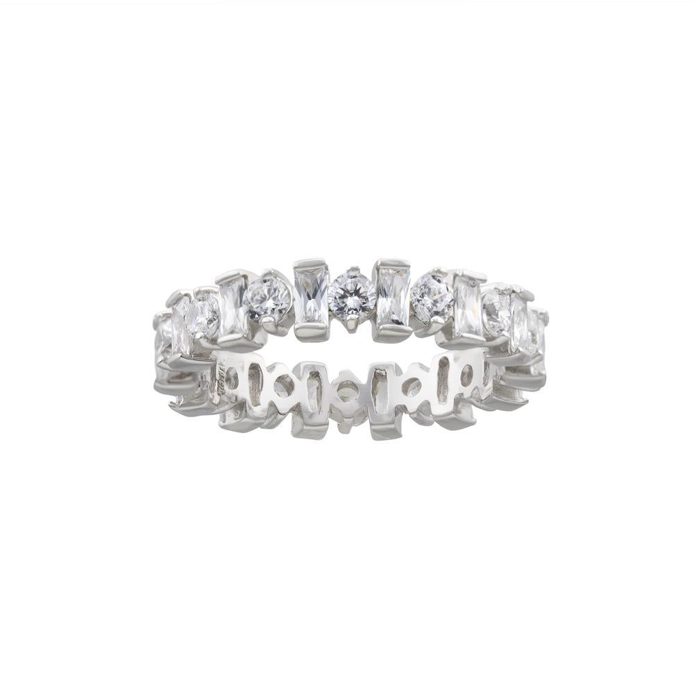 Royal Crown Eternity Band with Fine Round and Bacquette CZ with Platinum finish Ring - JewelsDen