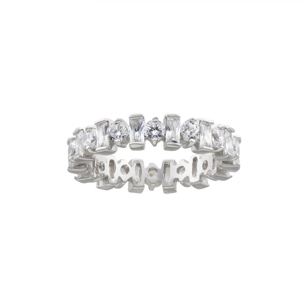 Royal Crown Eternity Band with Fine Round and Bacquette CZ with Platinum finish Ring