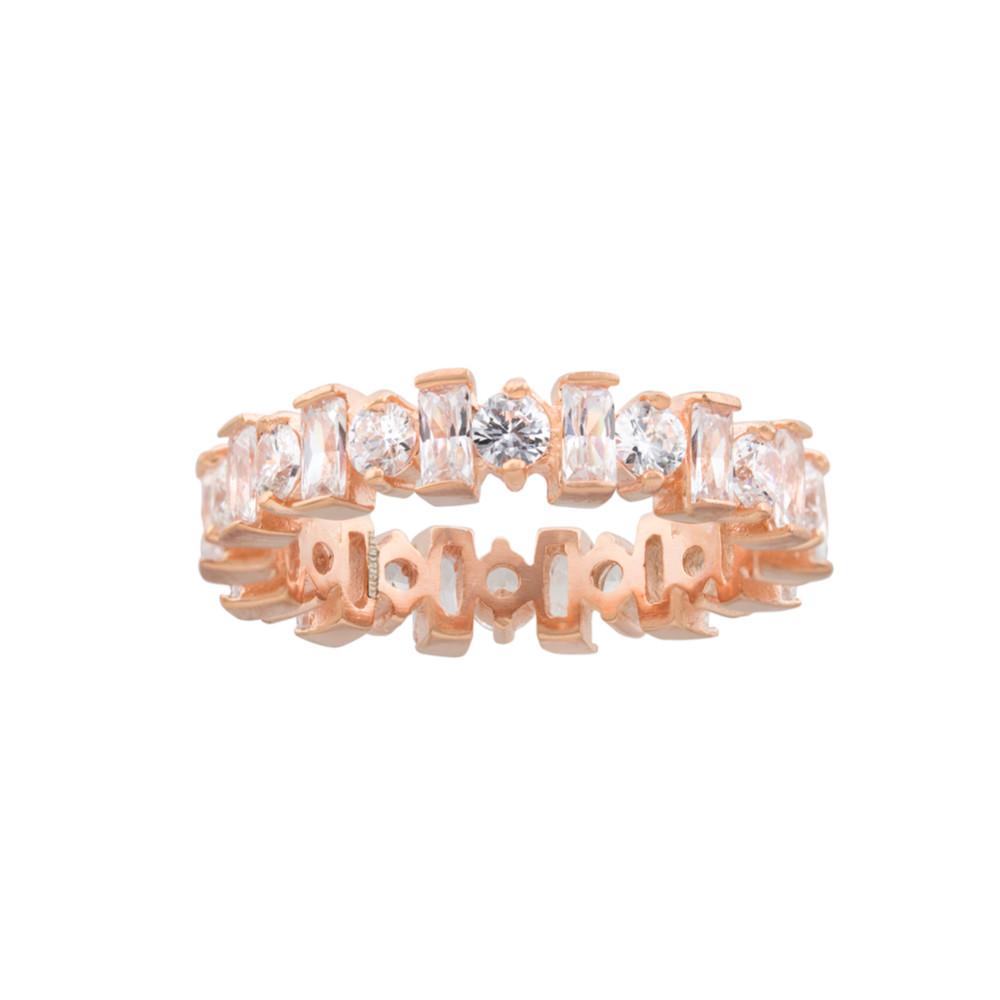 Royal Crown Eternity Band with Fine Round and Bacquette CZ with Rose Gold finish Ring